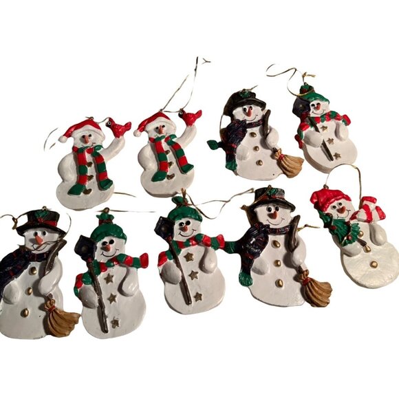 Snowmen Christmas Tree Ornaments Lot of 9 - Picture 2 of 5